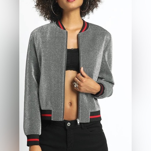 SansSouci Metallic Bomber Jacket- Silver size L EUC - Picture 2 of 7